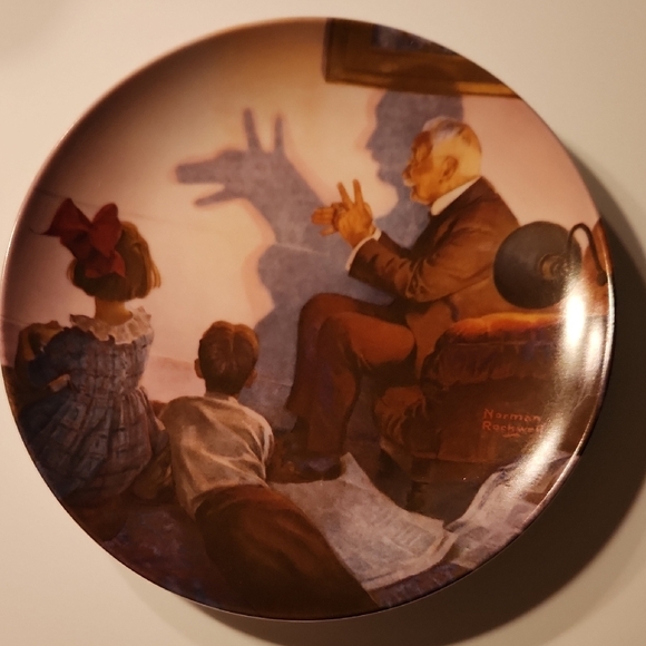 Norman Rockwell Shadow Puppets Plate - Brown and Cream - Picture 1 of 6